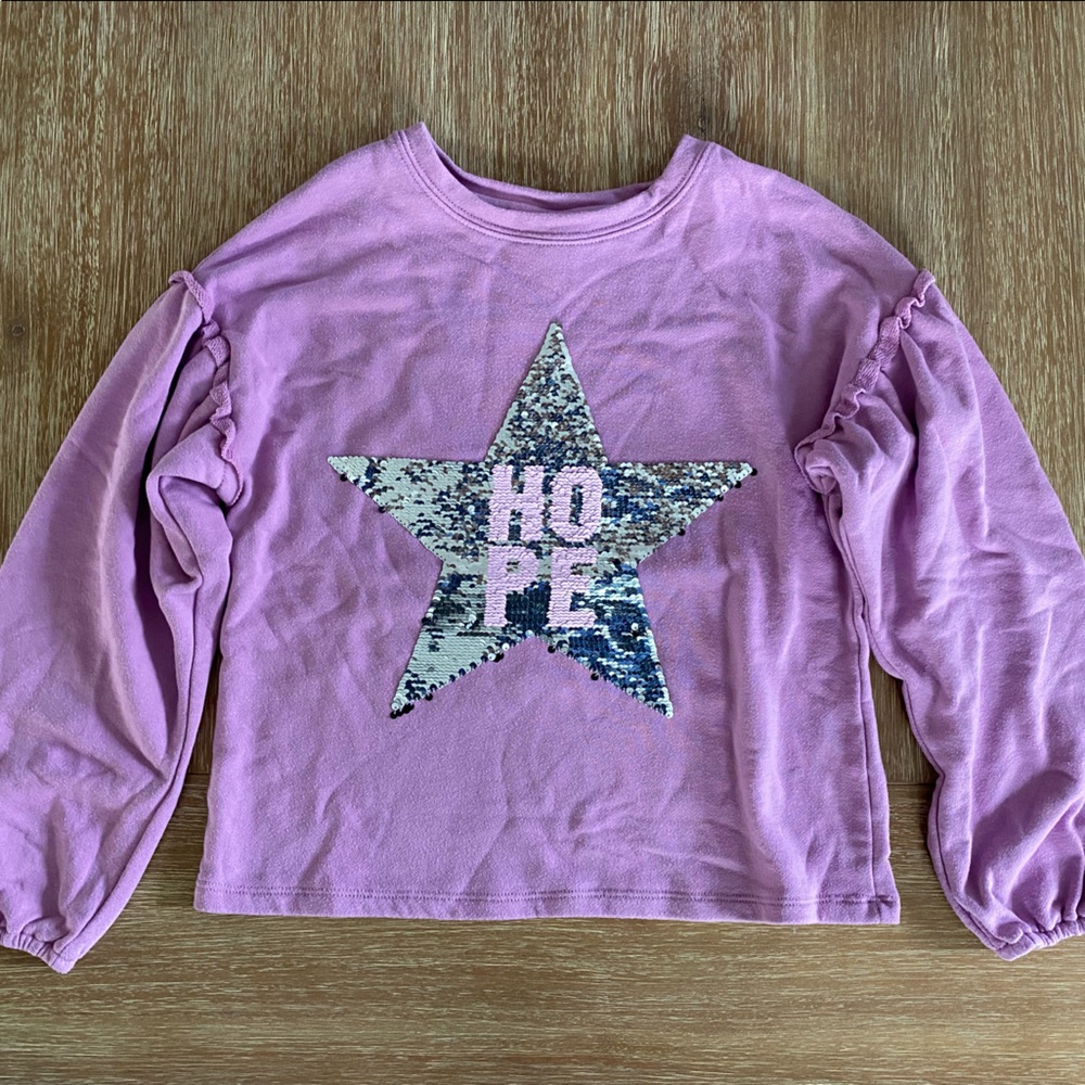 Art Class Girls’ Purple HOPE Heart Silver Flip Sequin Sweatshirt Size Large